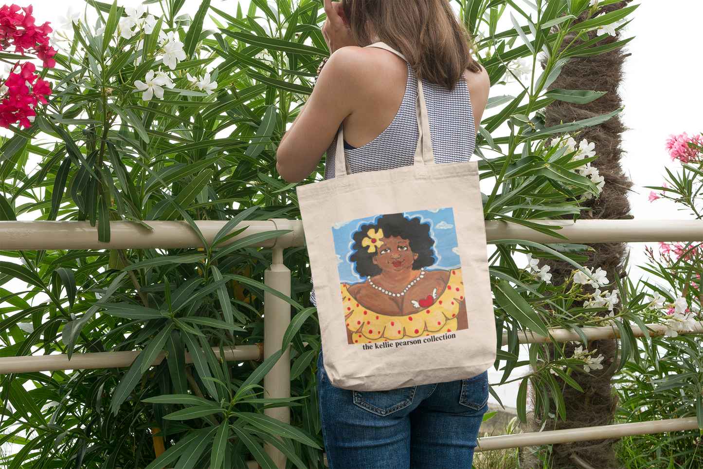 friend. the lady with the flower cotton canvas tote