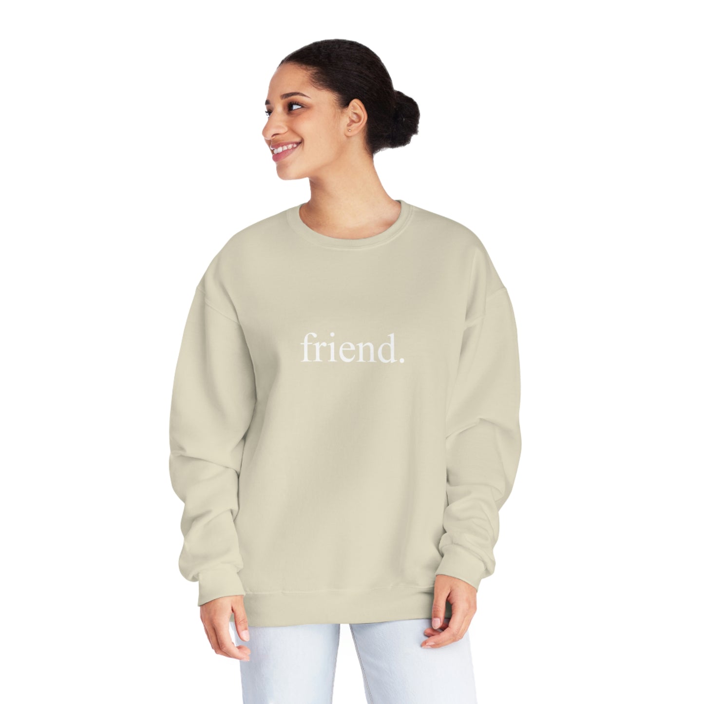 friend. white  print unisex crewneck sweatshirt