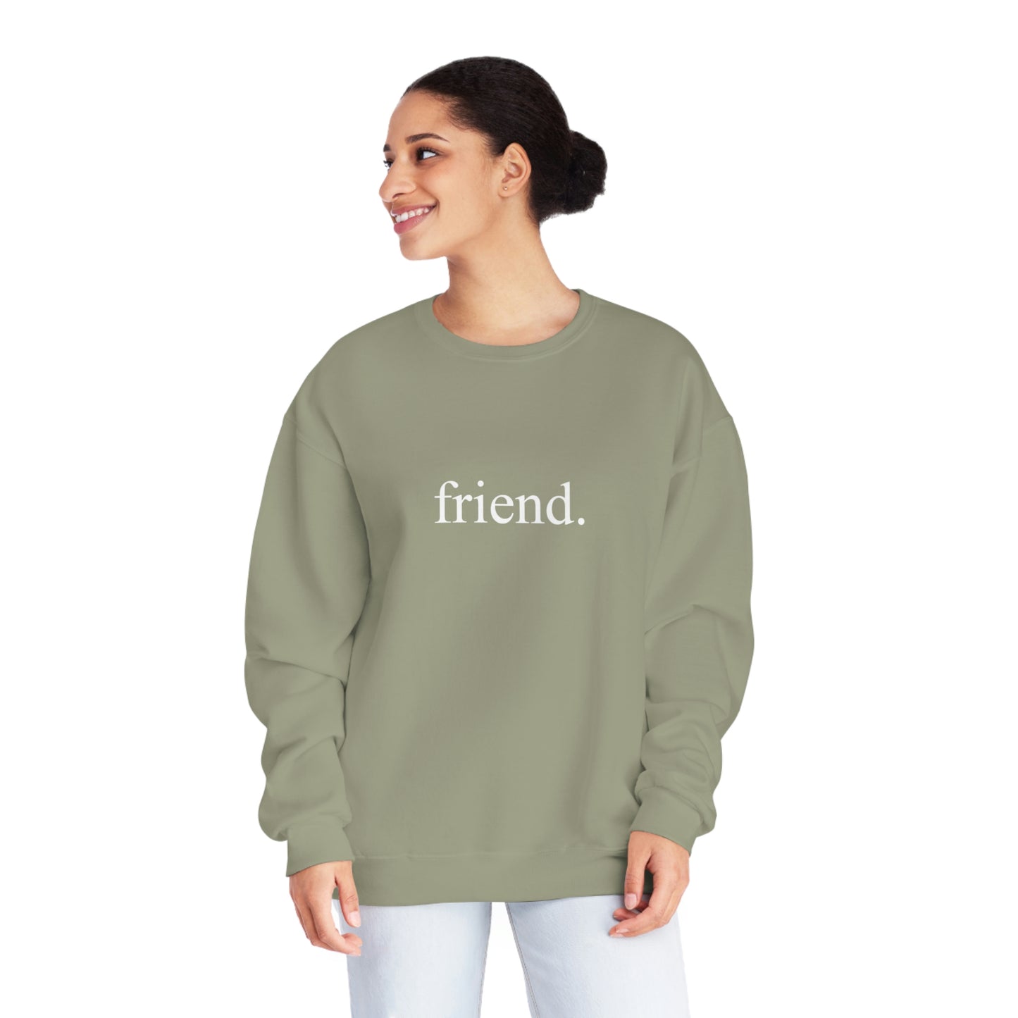 friend. white  print unisex crewneck sweatshirt