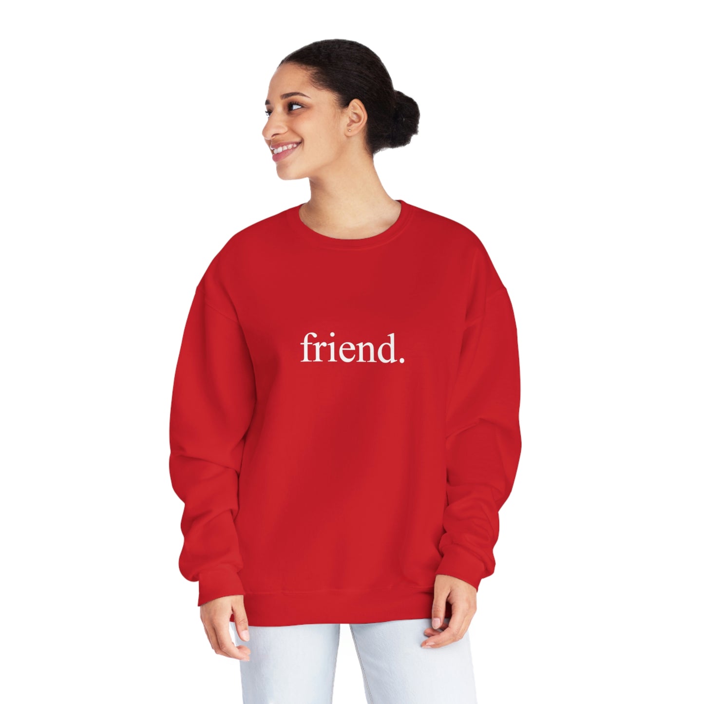 friend. white  print unisex crewneck sweatshirt