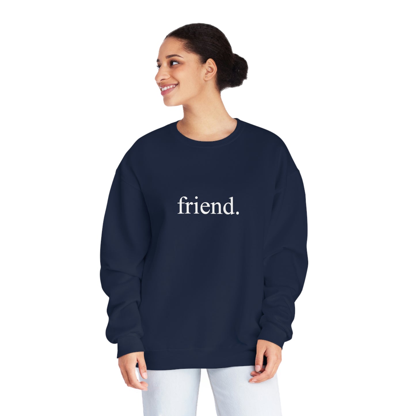 friend. white  print unisex crewneck sweatshirt