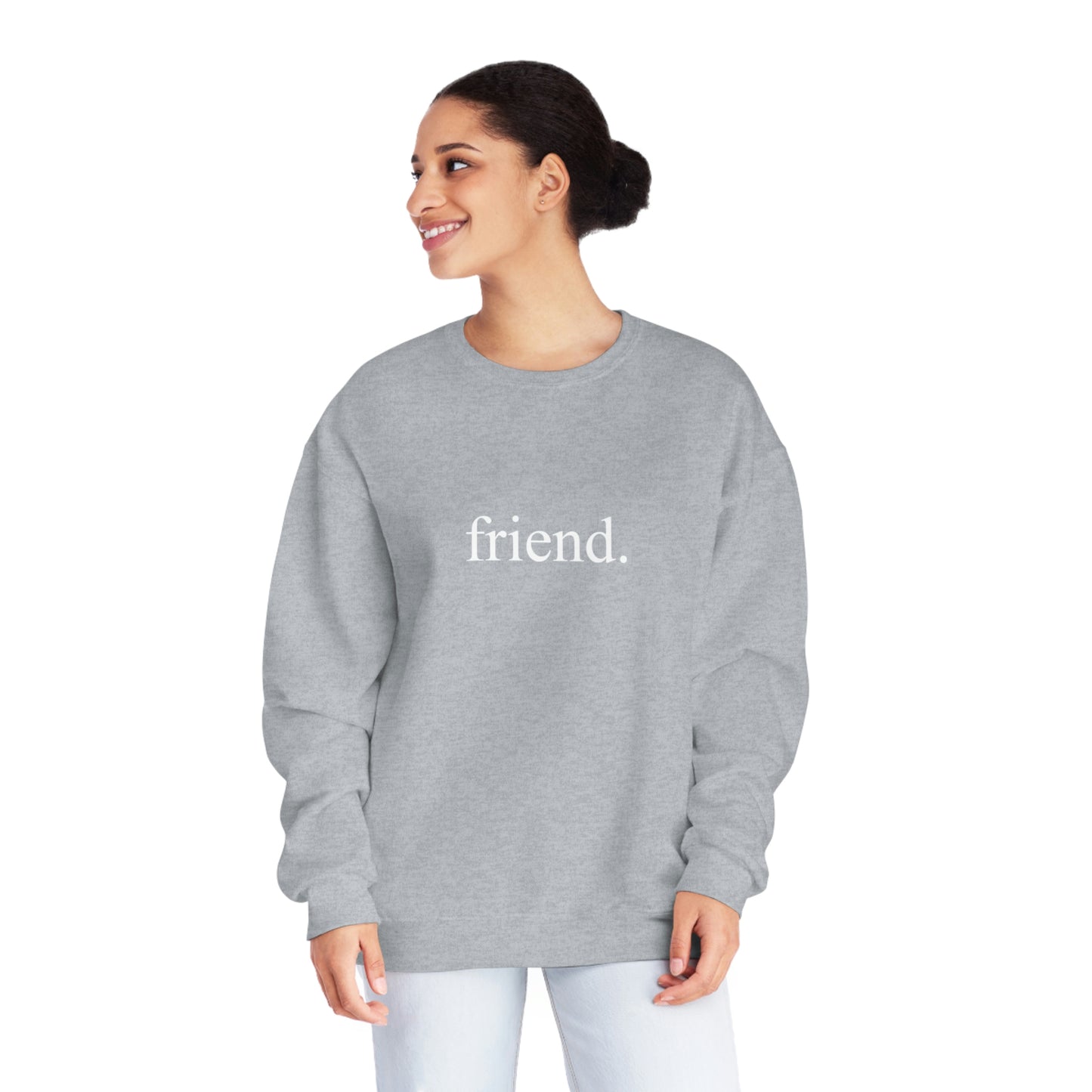 friend. white  print unisex crewneck sweatshirt